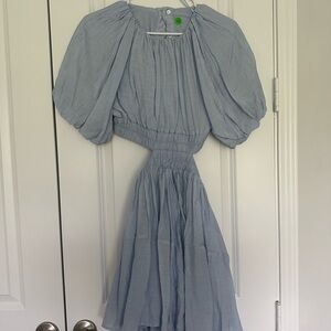 Vici Light Blue Puff Sleeve Dress with Cut Outs on Side